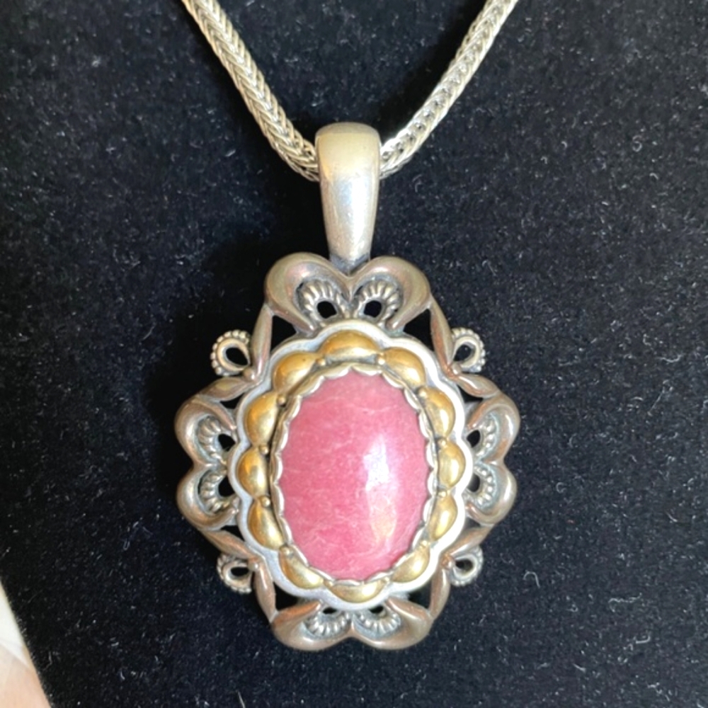Carolyn Pollack 925 Sterling Copper Brass and Pink Rhodonite Stone Necklace
